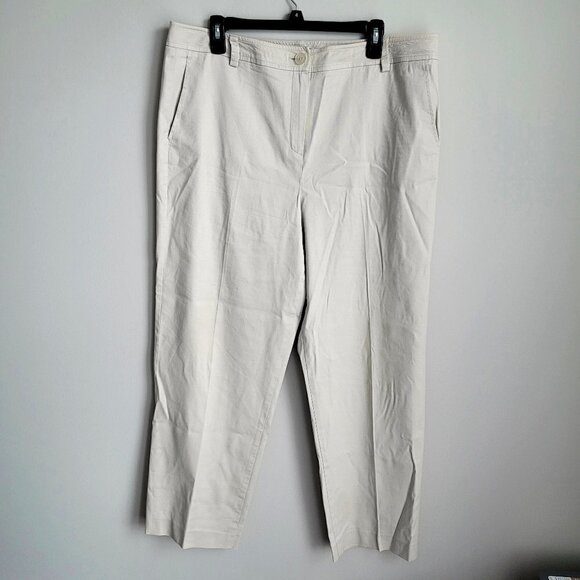 Talbots Cotton Cream Stretch Straight Leg Front Back Pockets Pants - Picture 1 of 7